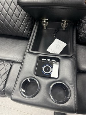 3+2 SEATER SOFA SET IN BLACK TECH LEATHER LED ELECTRIC RECLINER PULL DOWN TABLE