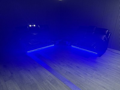 3+2 SEATER SOFA SET IN BLACK TECH LEATHER LED ELECTRIC RECLINER PULL DOWN TABLE