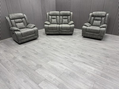 SCS 2+1+1 SEATER SOFA SET ELECTRIC RECLINER GREY FABRIC HIGH BACK FIRM SEATS
