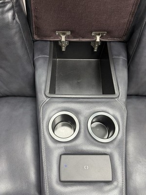 DFS CINEMA SOFA IN GREY LEATHER ELECTRIC RECLINER HEADREST CUP HOLDER WIRELESS