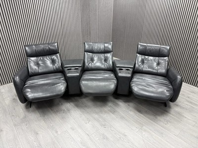 DFS CINEMA SOFA IN GREY LEATHER ELECTRIC RECLINER HEADREST CUP HOLDER WIRELESS