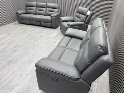 DFS 3+2+1 SEATER SOFA SET ELECTRIC RECLINER USB + USB-C GREY FABRIC