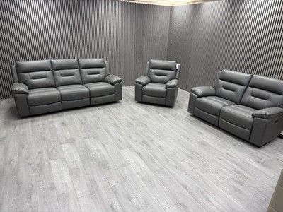 DFS 3+2+1 SEATER SOFA SET ELECTRIC RECLINER USB + USB-C GREY FABRIC