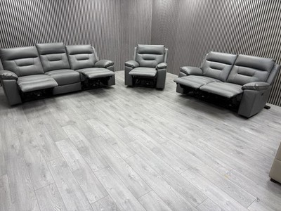 DFS 3+2+1 SEATER SOFA SET ELECTRIC RECLINER USB + USB-C GREY FABRIC