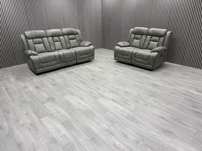 SCS 3+2 SEATER SOFA SET ELECTRIC RECLINER GREY FABRIC HIGH BACK FIRM SEATS