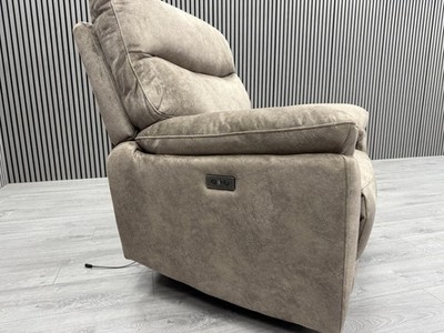 DFS ONE SEATER CHAIR ELECTRIC USB +USB-C RECLINER IN TRUFFLE IN FABRIC.
