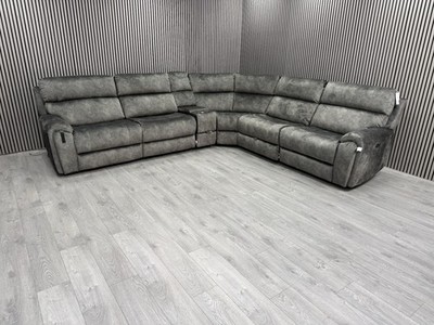 VEGAS CORNER SOFA ELECTRIC RECLINER CUP HOLDERS READING LIGHT STORAGE GREY