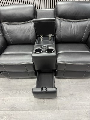 3+2 SEATER SOFA SET IN BLACK TECH LEATHER ELECTRIC RECLINER BLUETOOTH LED USB-C