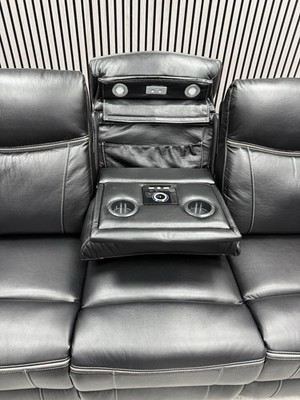 3+2 SEATER SOFA SET IN BLACK TECH LEATHER ELECTRIC RECLINER BLUETOOTH LED USB-C