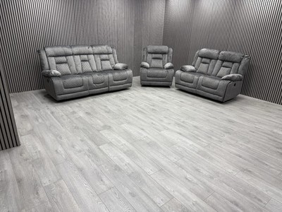 SCS 3+2+1 SEATER SOFA SET ELECTRIC RECLINER GREY FABRIC HIGH BACK FIRM SEATS