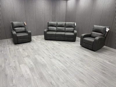 SCS 3+1+1 SEATER SOFA SET MANUAL RECLINER PULL DOWN TABLE CUP HOLDER IN GREY
