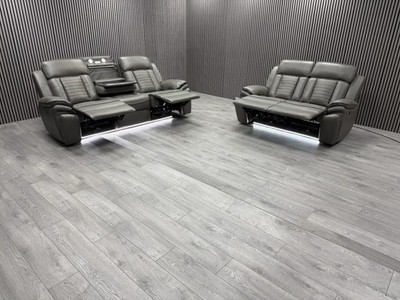 3+2 SEATER SOFA SET TECH LEATHER ELECTRIC RECLINER LED PULL DOWN TABLE CUP HOLDE