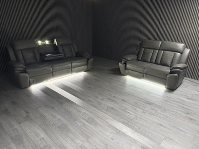 3+2 SEATER SOFA SET TECH LEATHER ELECTRIC RECLINER LED PULL DOWN TABLE CUP HOLDE